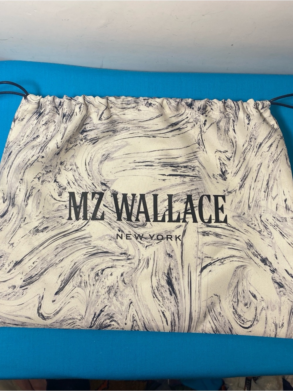 MZ WALLACE Marble-Print Drawstring Dust Bag in White and Black
